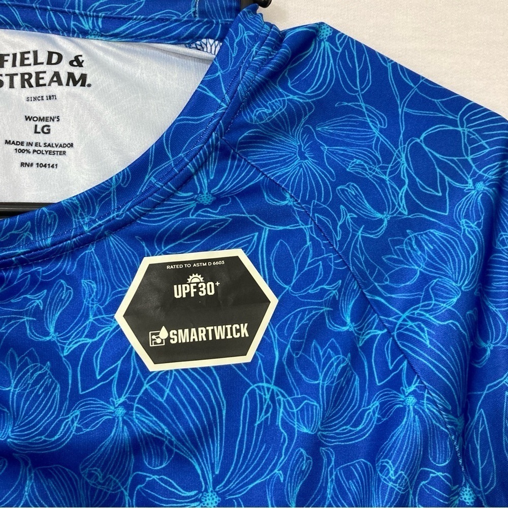 New Field & Stream Blue Floral UPF 30 Smartwick Long Sleeve Top Large - Picture 3 of 10
